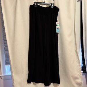 Women's Black Smocked Waist Wide-Leg pants